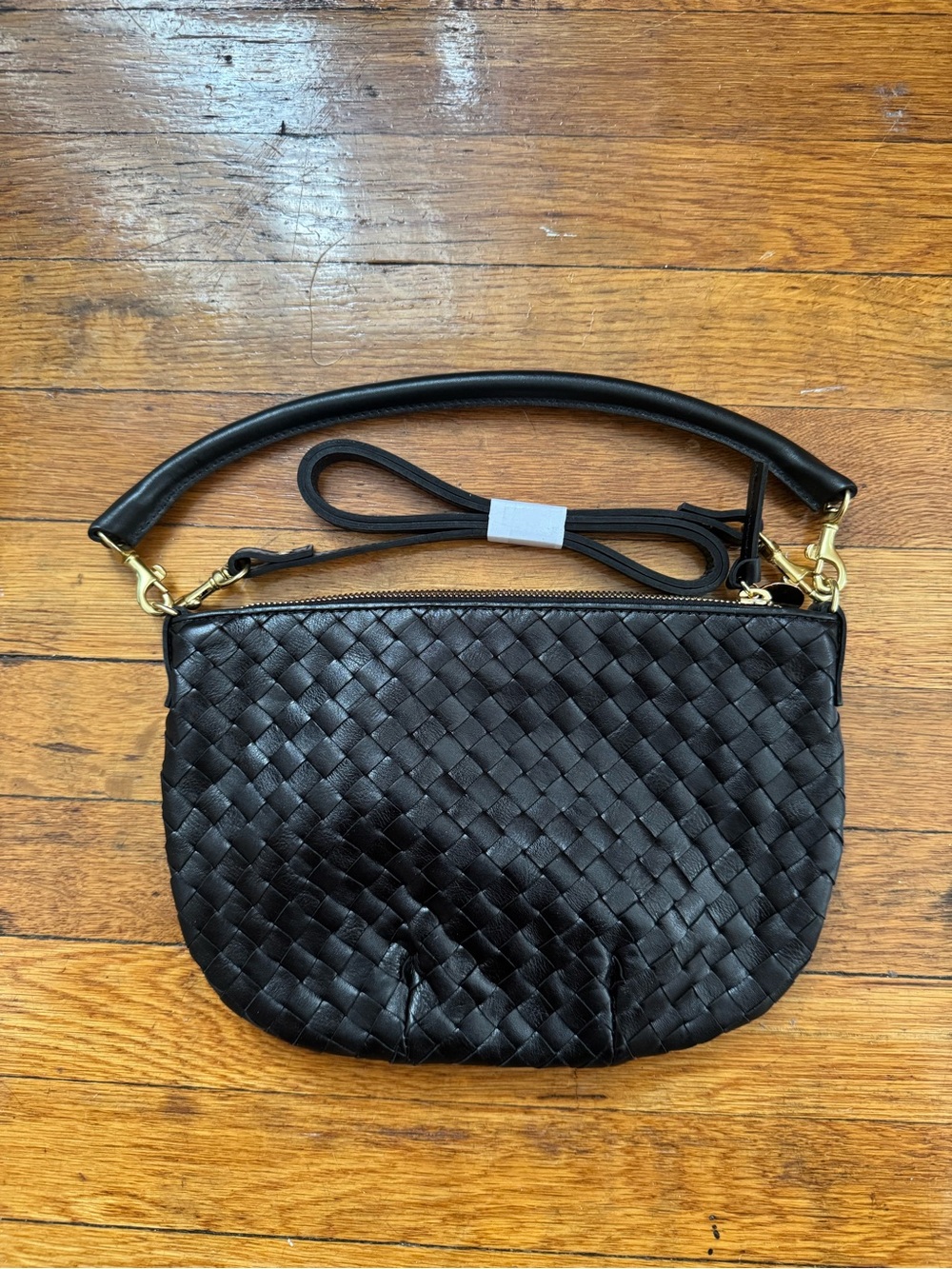 Clare V. Petit Moyen Black Diagonal Woven bag